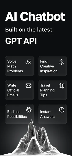 AI Chat Bot start screen offering maths help, creative inspiration, official emails and travel planning