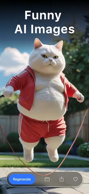 Playful AI image of a cat in a red tracksuit skipping rope