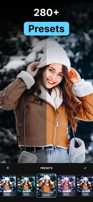 Presets for Lightroom app: browsing the preset collection on a portrait photo