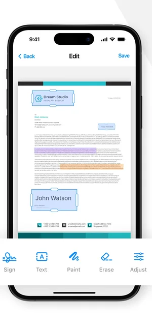 PDF Scanner app: editing a scanned document on iPhone