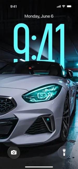 Lock screen preview showing a white sports car wallpaper