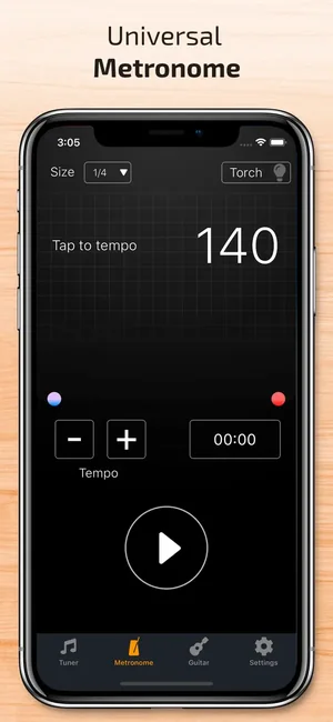 Metronome set to 140 beats per minute with a tap-to-tempo control
