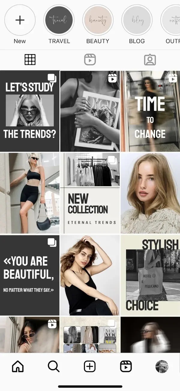 Profile grid preview arranging fashion photos into a planned feed layout