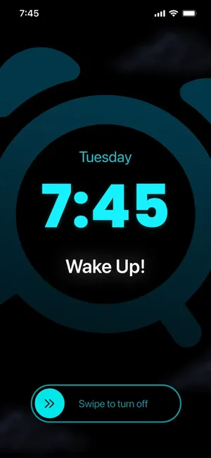 Alarm ringing at 7:45 with a swipe-to-turn-off control
