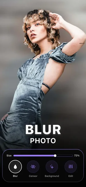 Portrait with a soft blur applied and an intensity slider at 72 per cent