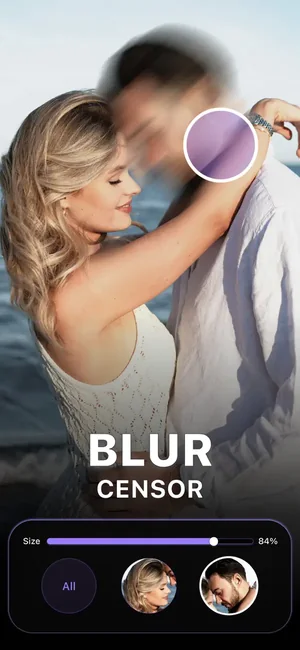 Face censored with a circular blur brush over a photo of two people