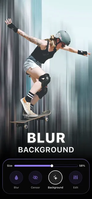 Background blurred behind a skateboarder to isolate the subject