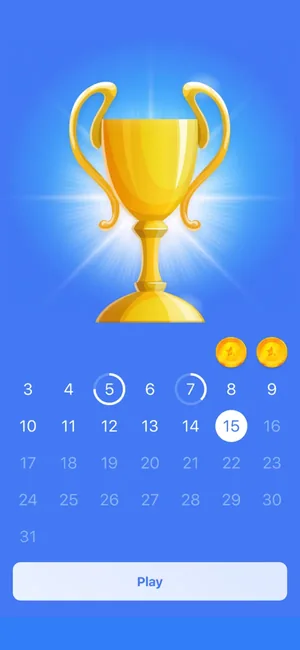 Daily challenge calendar with a trophy for completed days