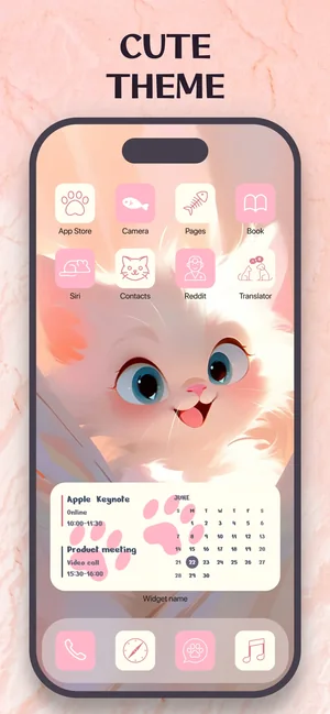 Widgets, Themes & Wallpapers app: cute pink theme pack with icons and a kitten wallpaper